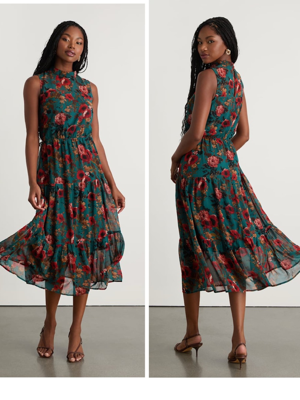 Lulus In My Dreams Teal Multi Floral Print Midi Dress Size Small Modest Wedding
